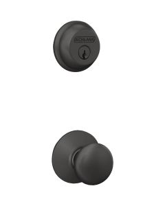 Schlage Matte Black Single Cylinder Deadbolt and Plymouth Keyed Entry Knob