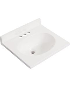 Modular Vanity Tops 19 In. W x 17 In. D Solid White Cultured Marble Non-Drip Edge Vanity Top with Oval Bowl