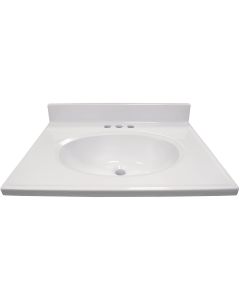 Modular Vanity Tops 25 In. W x 19 In. D Solid White Cultured Marble Non-Drip Edge Vanity Top with Oval Bowl