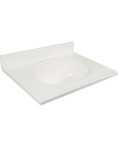 Modular Vanity Tops 31 In. W x 19 In. D Solid White Cultured Marble Non-Drip Edge Vanity Top with Oval Bowl