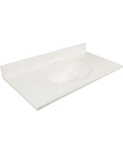 Modular Vanity Tops 37 In. W x 19 In. D Solid White Cultured Marble Non-Drip Edge Vanity Top with Oval Bowl