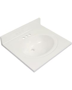 Modular Vanity Tops 25 In. W x 22 In. D Solid White Cultured Marble Flat Edge Vanity Top with Oval Bowl