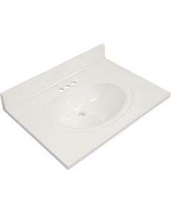Modular Vanity Tops 31 In. W x 22 In. D Solid White Cultured Marble Flat Edge Vanity Top with Oval Bowl