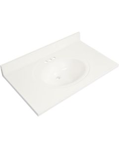 Modular Vanity Tops 37 In. W x 22 In. D Solid White Cultured Marble Flat Edge Vanity Top with Oval Bowl
