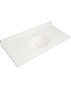 Modular Vanity Tops 49 In. W x 22 In. D Solid White Cultured Marble Flat Edge Vanity Top with Oval Bowl