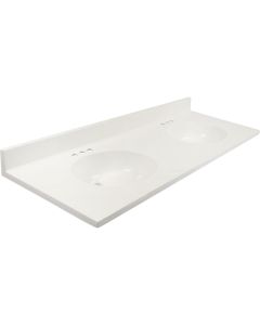Modular Vanity Tops 61 In. W x 22 In. D Solid White Cultured Marble Flat Edge Vanity Top with Oval Bowl