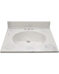 Modular Vanity Tops 25 In. W x 22 In. D Marbled Dove Gray Cultured Marble Flat Edge Vanity Top with Oval Bowl