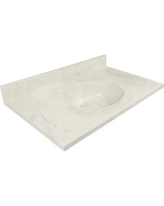 Modular Vanity Tops 37 In. W x 22 In. D Marbled Dove Gray Cultured Marble Flat Edge Vanity Top with Oval Bowl