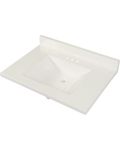 Modular Vanity Tops 31 In. W x 22 In. D Solid White Cultured Marble Vanity Top with Rectangular Wave Bowl