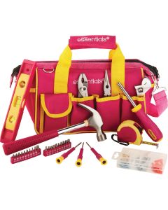 Essentials Around-the-House Homeowner's Tool Set with Pink Tool Bag (32-Piece)