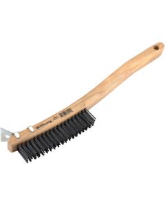 Forney 13-11/16 In. Curved Wood Handle Wire Brush with Carbon Steel Bristles