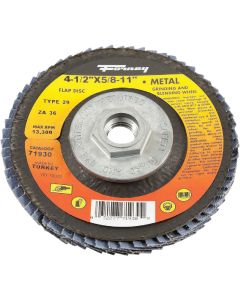 Forney 4-1/2 In. 5/8 In.-11 36-Grit Type 29 Blue Zirconia Angle Grinder Flap Disc