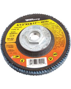 Forney 4-1/2 In. x 5/8 In.-11 40-Grit Type 29 High Density Blue Zirconia Angle Grinder Flap Disc