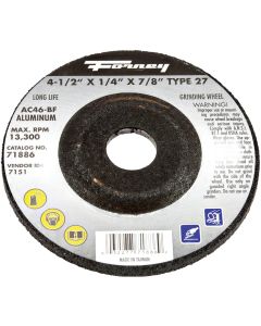 Forney Type 27 4-1/2 In. x 1/4 In. x 7/8 In. Aluminum Grinding Cut-Off Wheel