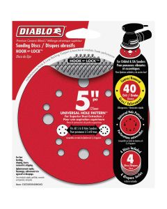 Diablo 5 In. 40-Grit Universal 12-Hole Vented Sanding Disc with Hook and Lock Backing (4-Pack)