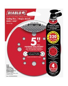 Diablo 5 In. 320-Grit Universal 12-Hole Vented Sanding Disc with Hook and Lock Backing (4-Pack)