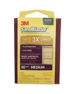 3M SandBlaster Bare Surfaces 2-1/2 In. x 3-3/4 In. x 1 In. 80 Grit Medium Sanding Sponge