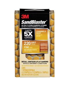 3M SandBlaster Ultra Flexible 2-1/2 In. x 4-1/2 In. x 1 In. 220 Grit Fine Sanding Sponge