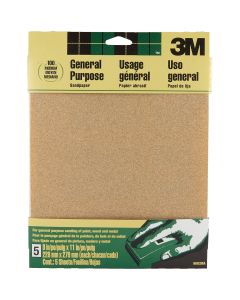 3M General -Purpose 9 In. x 11 In. 100 Grit Medium Sandpaper (5-Pack)