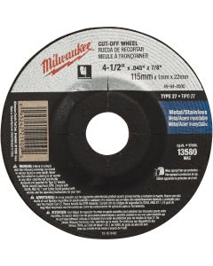Milwaukee Type 27 4-1/2 In. x 0.045 In. x 7/8 In. Metal/Stainless Cut-Off Wheel