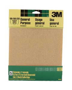3M General Purpose 9 In. x 11 In. 220/150/100 Grit Assorted Grade Sandpaper (5-Pack)