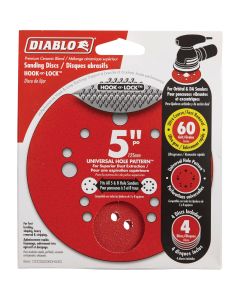 Diablo 5 In. 60-Grit Universal Hole Pattern Vented Sanding Disc with Hook and Lock Backing (4-Pack)