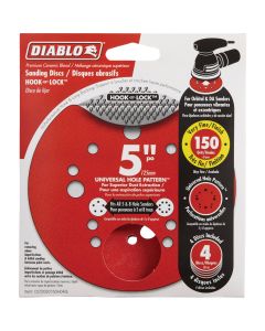 Diablo 5 In. 150-Grit Universal Hole Pattern Vented Sanding Disc with Hook and Lock Backing (4-Pack)