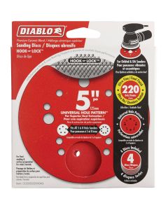 Diablo 5 In. 220-Grit Universal Hole Pattern Vented Sanding Disc with Hook and Lock Backing (4-Pack)