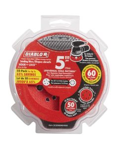 Diablo 5 In. 60-Grit Universal Hole Pattern Vented Sanding Disc with Hook and Lock Backing (50-Pack)