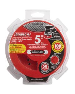 Diablo 5 In. 100-Grit Universal Hole Pattern Vented Sanding Disc with Hook and Lock Backing (50-Pack)