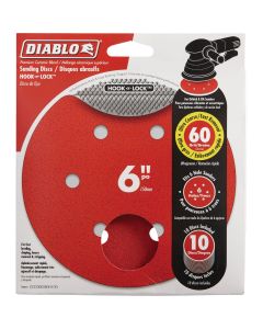Diablo 6 In. 60-Grit 6-Hole Pattern Vented Sanding Disc with Hook and Lock Backing (10-Pack)