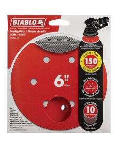 Diablo 6 In. 150-Grit 6-Hole Pattern Vented Sanding Disc with Hook and Lock Backing (10-Pack)