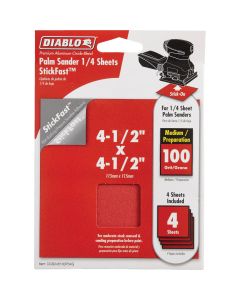 Diablo StickFast 100 Grit 4-1/2 In. x 4-1/2 In. 1/4 Sheet Palm Sander Power Sanding Sheet (4-Pack)