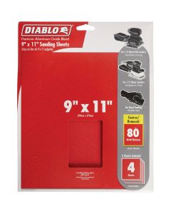 Diablo 9 In. x 11 In. 80 Grit Coarse Sandpaper (4-Pack)