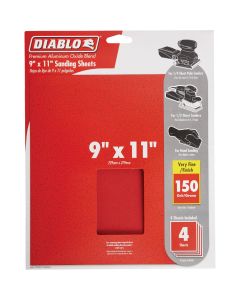 Diablo 9 In. x 11 In. 150 Grit Very Fine Sandpaper (4-Pack)
