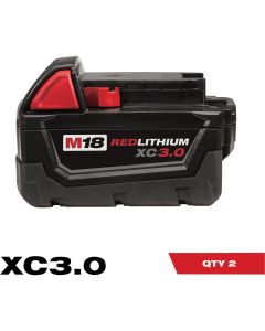 Milwaukee M18 REDLITHIUM XC 18 Volt Lithium-Ion Extended Capacity Battery, 3.0 Ah (2-Pack)