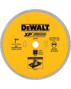DEWALT Extended Performance 7 In. Continuous Rim Dry/Wet Cut Tile Diamond Blade