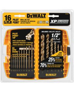 DEWALT XP16-Piece Titanium Pilot Point Drill Bit Set, 1/16 In. thru 1/2 In.