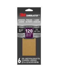 3M SandBlaster No Slip Grip Backing 3-2/3 In. x 9 In. 120 Grit Medium Sandpaper (6-Pack)