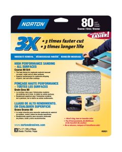 9" x 11" Norton 02621 ProSand Sanding Sheet 80-Grit, 3-Pack