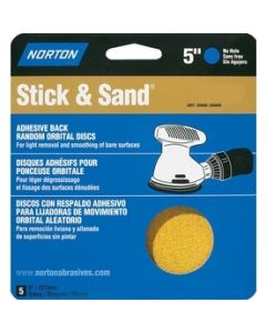 5" Norton 48906 Stick & Sand No-Hole PSA Sanding Disc 120-Grit, 5-Pack