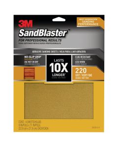 3M SandBlaster No Slip Grip Backing 11 In. x 9 In. 220 Grit Very Fine Sandpaper (4-Pack)