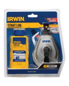 Irwin STRAIT-LINE Mach6 100 Ft. Chalk Line Reel and Chalk, Blue