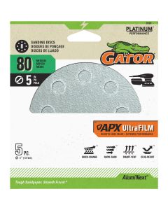 Gator 5 In. 80-Grit 8-Hole Pattern Vented Sanding Disc with Hook & Loop Backing (5-Pack)