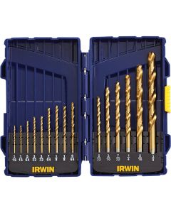 Irwin 15-Piece Titanium Coated HHS Metal Drill Bit Set, 1/16 In. thru 3/8 In.