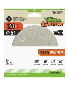 Gator 5 In. 120-Grit 8-Hole Pattern Vented Sanding Disc with Hook & Loop Backing (5-Pack)