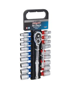 Channellock Standard/Metric 1/2 In. Drive 6-Point Shallow Ratchet & Socket Set (20-Piece)