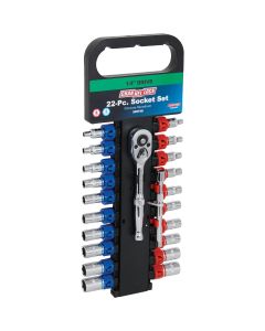 Channellock Standard/Metric 1/4 In. Drive 6-Point Shallow Ratchet & Socket Set (22-Piece)