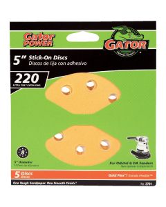 Gator 5 In. 220-Grit 8-Hole Pattern Vented Sanding Disc with Stick-On Backing (5-Pack)