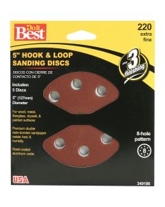 Do it Best 5 In. 220-Grit 8-Hole Pattern Vented Sanding Disc with Hook & Loop Backing (5-Pack)